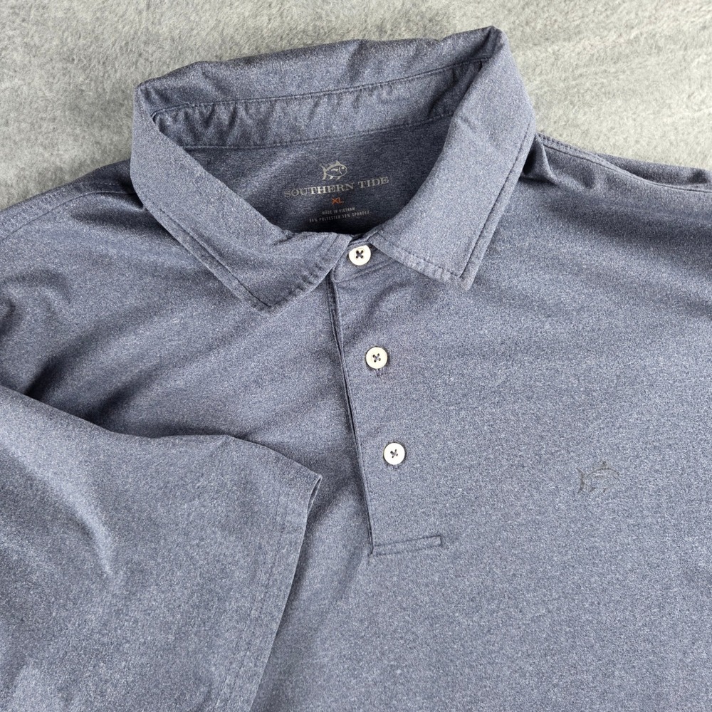 Southern Tide Polo Shirt Mens XL Blue Performance Heathered Short Sleeve